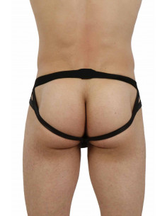 4 Jockstrap en résille, straps en wetlook. Composition : Polyester 95%, Coton 5%