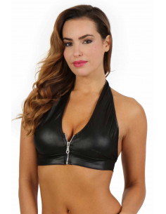 1 Top brassière fermeture laçage dos, zip devant. Composition : Polyester 95%, Coton 5%