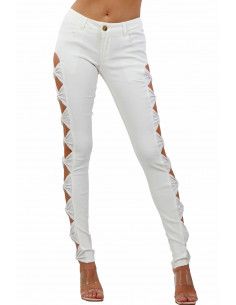 19014-WH Pantalon slim avec...