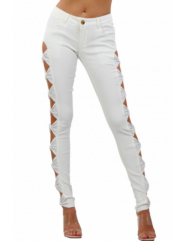 19014-WH Slim Pants with side cutouts