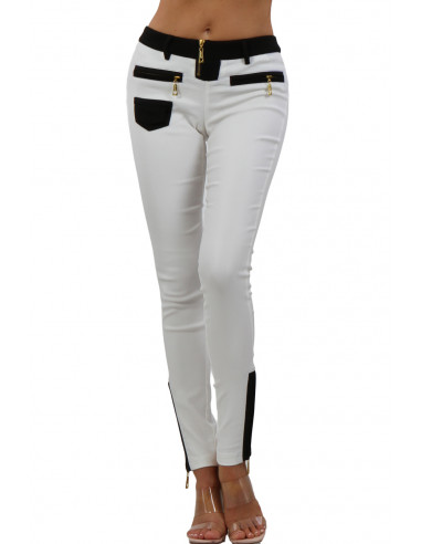 18968-WH Pantalon slim chic avec...