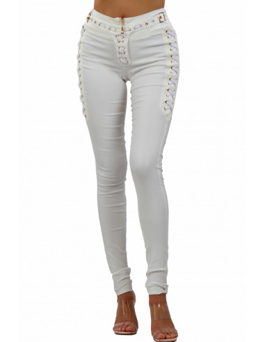 18981-WH Pantalon slim avec lacets...