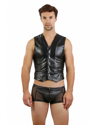 9525-BK Leatherlook Vest with snaps...