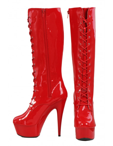 Red vinyl thigh high on sale boots