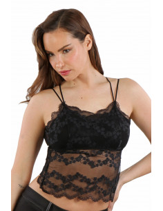 T8809-BK Sheer lace Top...