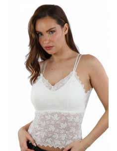 T2260-WH Lace Top, openwork...