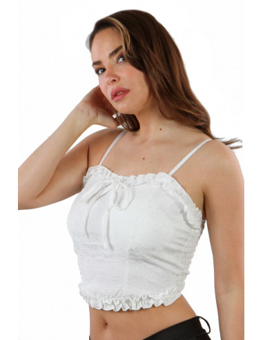 T1905-WH Lace crop Top with bow and...