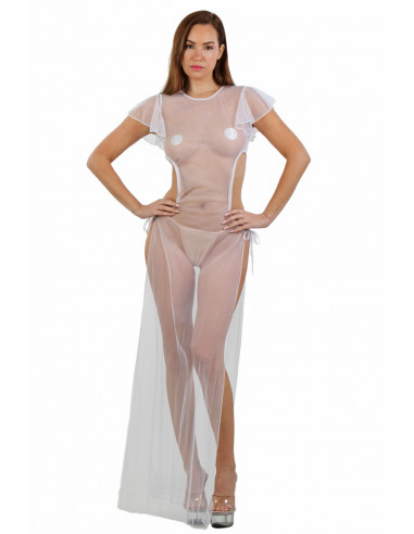 21022-WH Long tulle Negligee, airy...