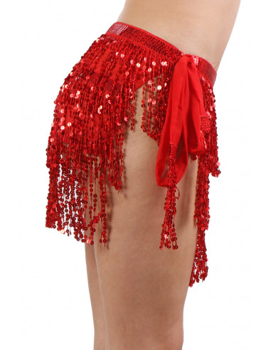 077-RD Sequined Fringe Skirt