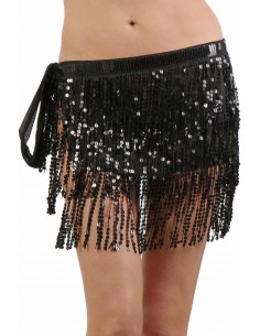 077-BK Sequined Fringe Skirt