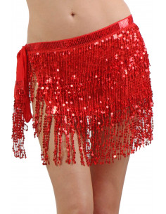 077-RD Sequined Fringe Skirt