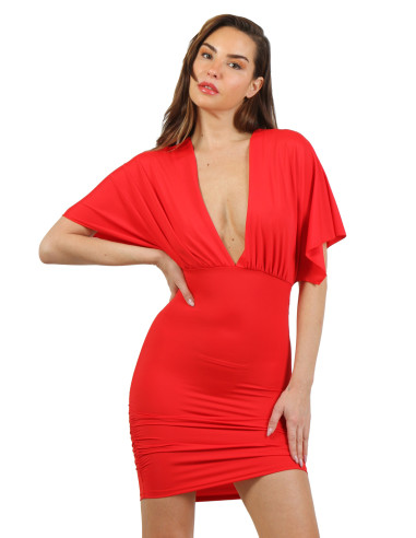 21207-RD Bodycon Dress with deep...