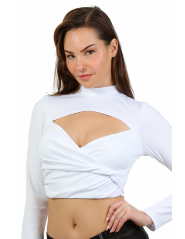 T25298-WH Crop-top sexy à découpe avant