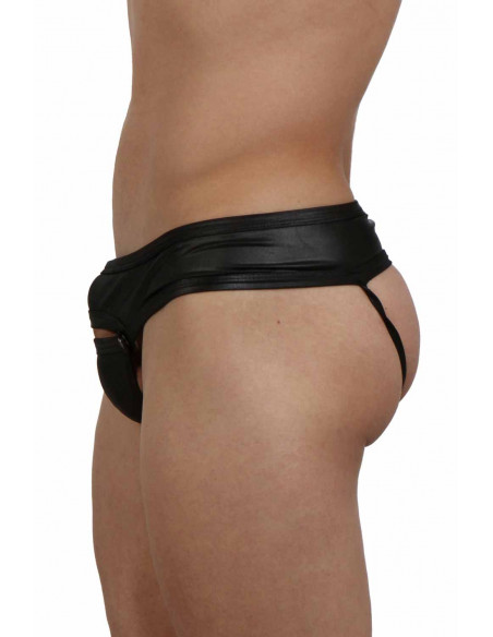 2 Jockstrap en wetlook. Boutons pression devant. Composition : Polyester 95%, Coton 5%