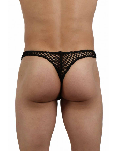 La masculinité est mise en avant de façon sexy avec ce string en maille filet transparente.