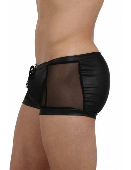 2 Boxer en tulle et wetlook. Ajustement laçage ceinture. Composition : Polyester 95%, Coton 5%