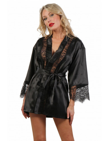 1 Robe kimono en tissu satiné et dentelle