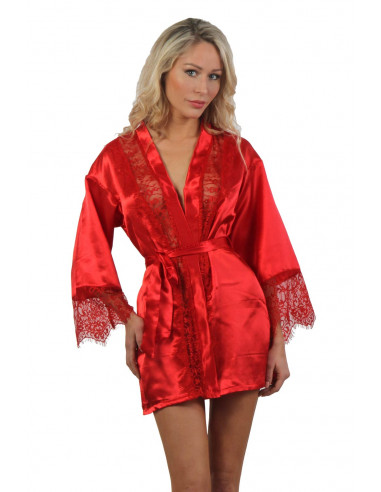 1 Robe kimono en tissu satiné et dentelle