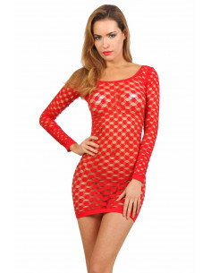 1 Robe fishnet manches longues avec col rond large